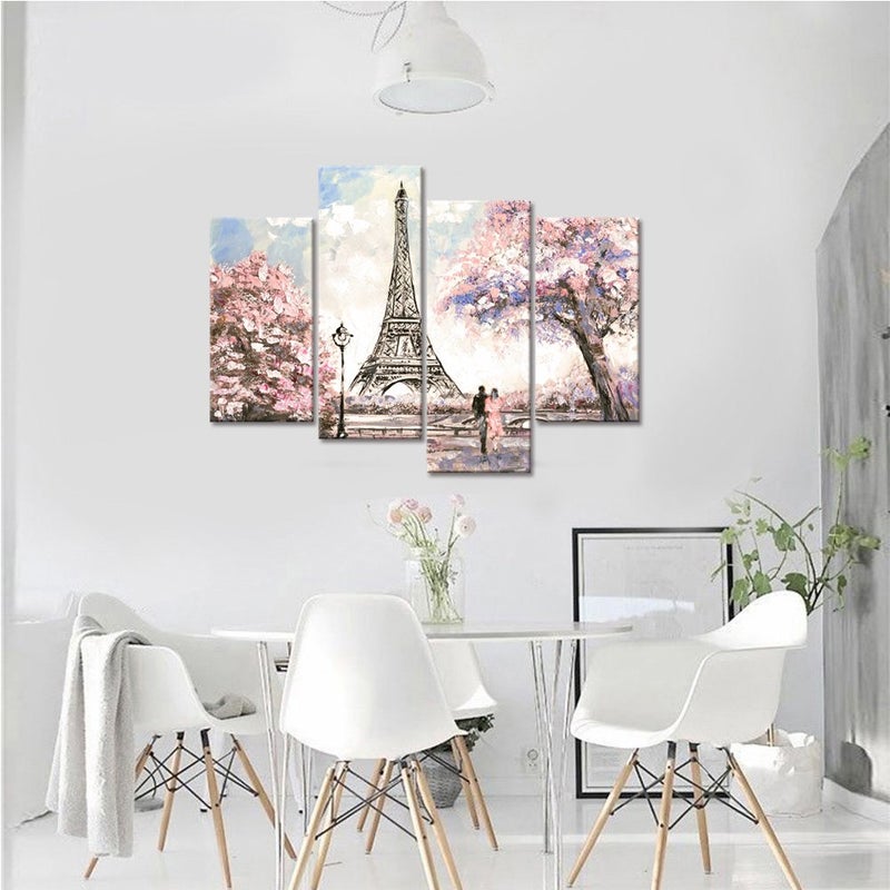 Visual Art Decor Pink Paris Pictures Wall Decor Eiffel Tower Pink Landscape Living Room Wall Decor Romantic Couple Bedroom Decor Framed 34inx48in - Image 2